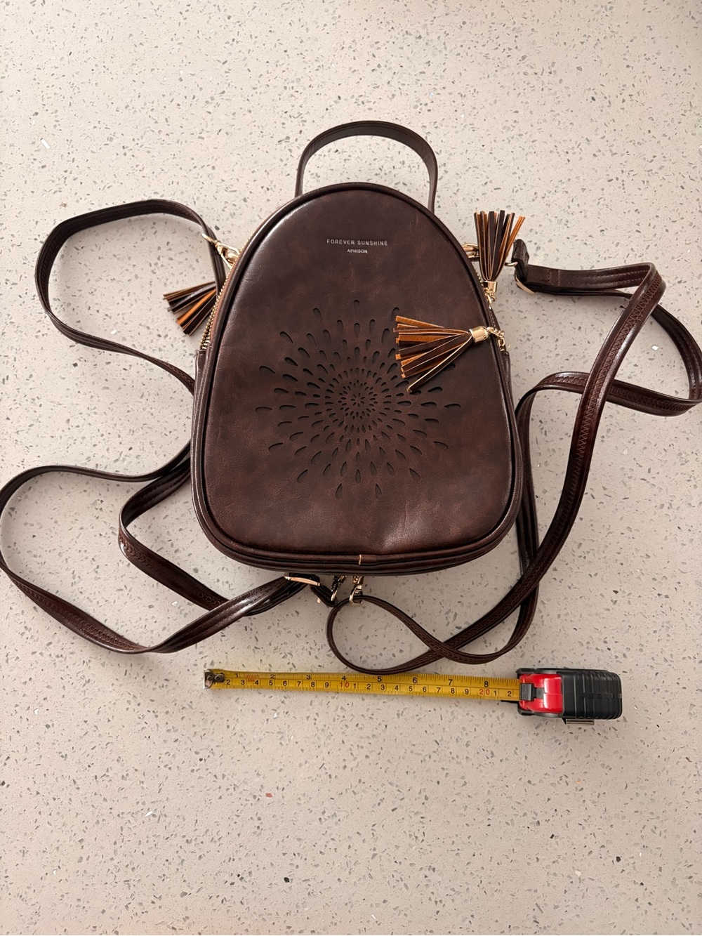 Aphison Brown Faux Leather Tassel Backpack Purse